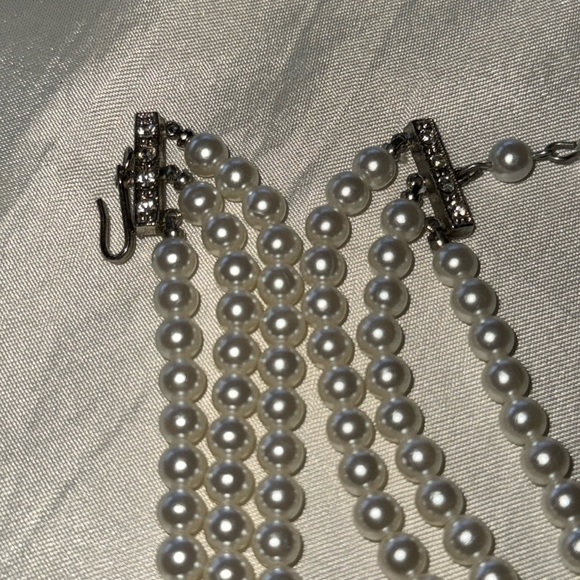 Vintage Hollywood Regency 50s Rhinestone & Pearl Choker Necklace Earrings Set - Picture 12 of 12